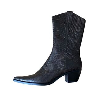 Steve Madden Kaden Black Metallic Leather Snakeskin Boots size 8